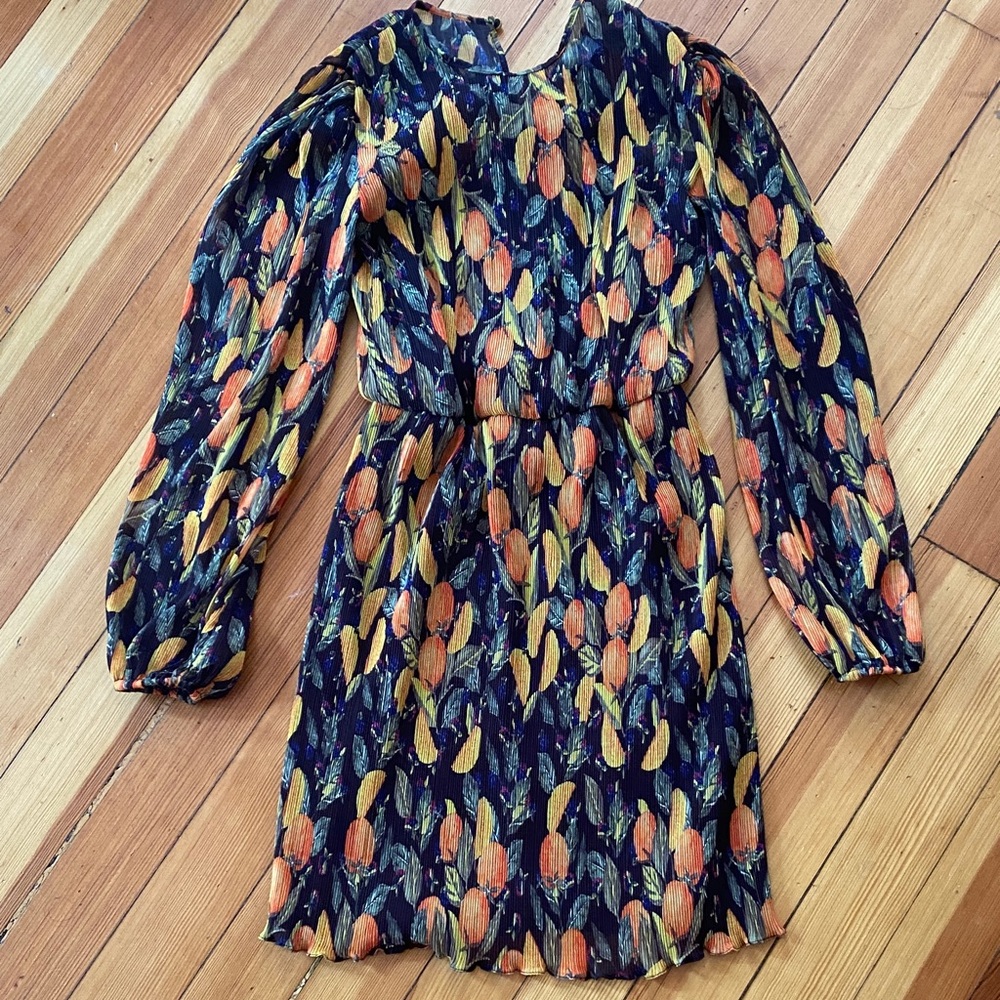 NWT Never Fully Dressed oranges plisse mini dress long sleeves